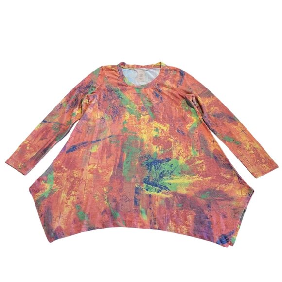 Philosophy Tops - Philosophy Tunic Sunrise Brushstroke Long Sleeve Knit Shirt Oversize Small 3615
